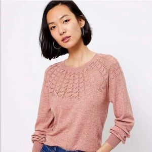 NWT LOFT Pointelle Yoke Sweater: Heather grey, size S